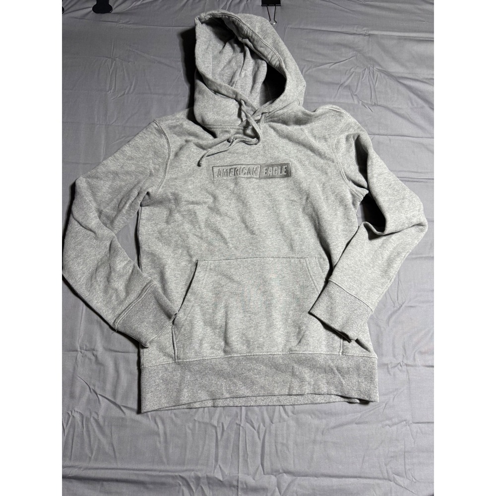 American Eagle Hoodie Women XS Gray‎ Embroidered Box Logo Pullover Sweatshirt